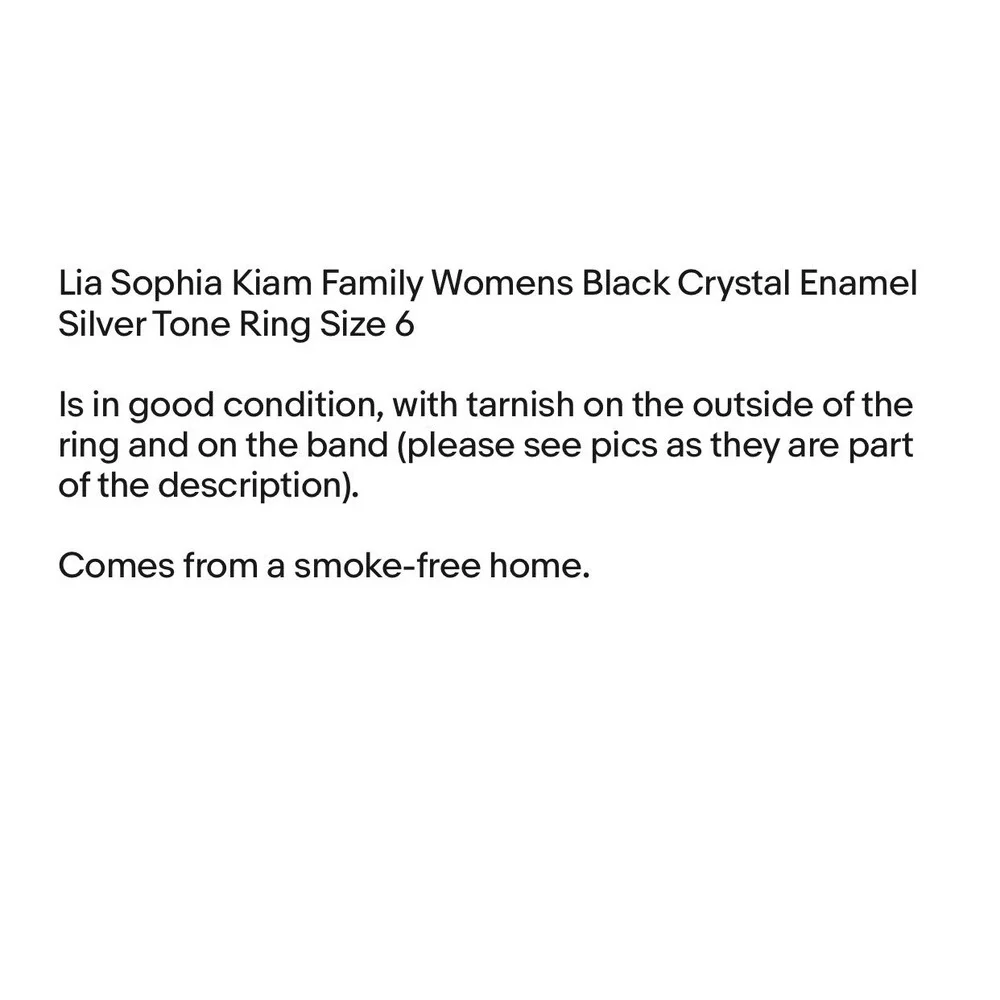 Lia Sophia Kiam Family Womens Black Crystal Enamel Silver Tone Ring Size 6